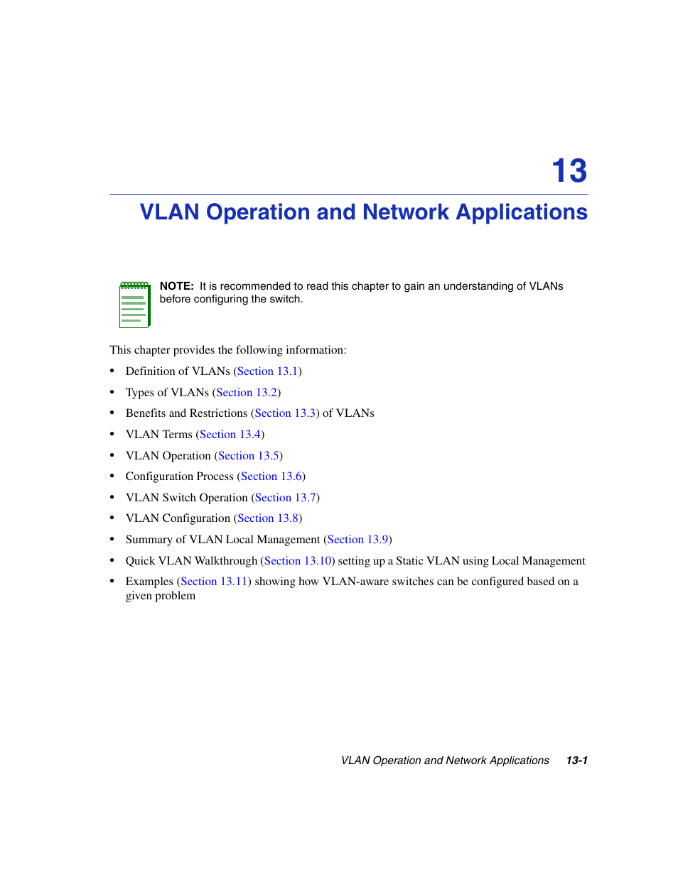 Vlan operation and network applications, Chapter 13, Introduces vlans | Scribed in | Enterasys Networks 6H2xx User Manual | Page 373 / 430