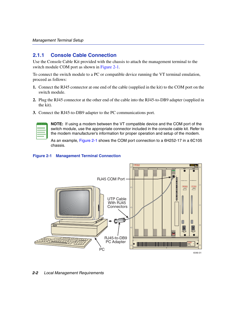 1 console cable connection, Console cable connection -2, Management terminal connection | Enterasys Networks 6H2xx User Manual | Page 38 / 430