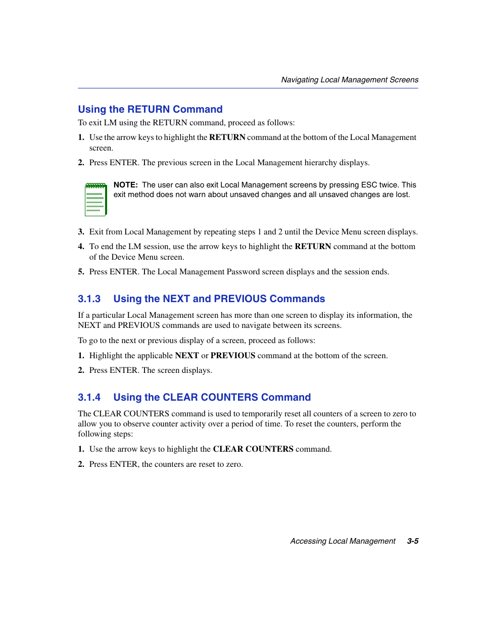 3 using the next and previous commands, 4 using the clear counters command, Using the next and previous commands -5 | Using the clear counters command -5 | Enterasys Networks 6H2xx User Manual | Page 47 / 430