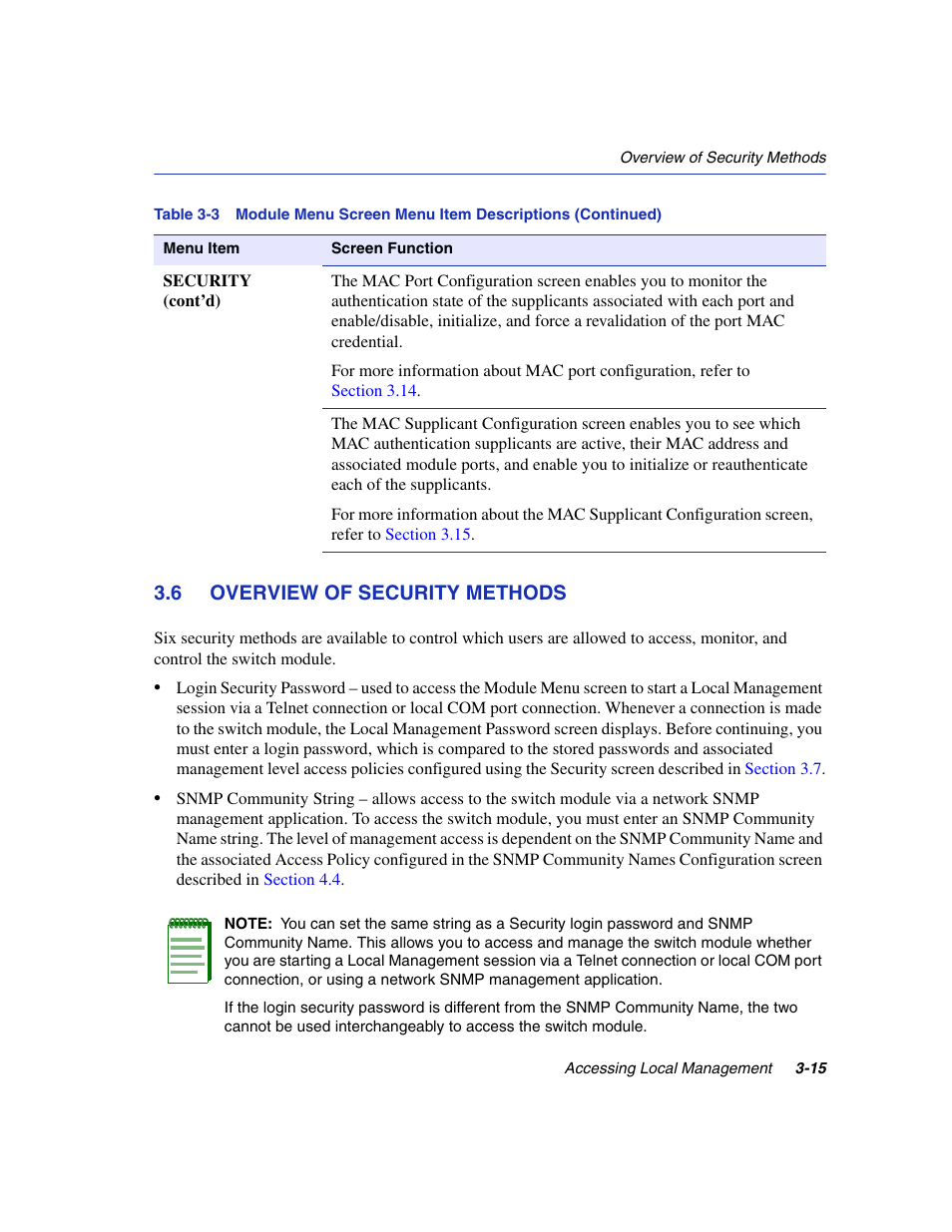 6 overview of security methods, Overview of security methods -15, Section 3.6 | Enterasys Networks 6H2xx User Manual | Page 57 / 430