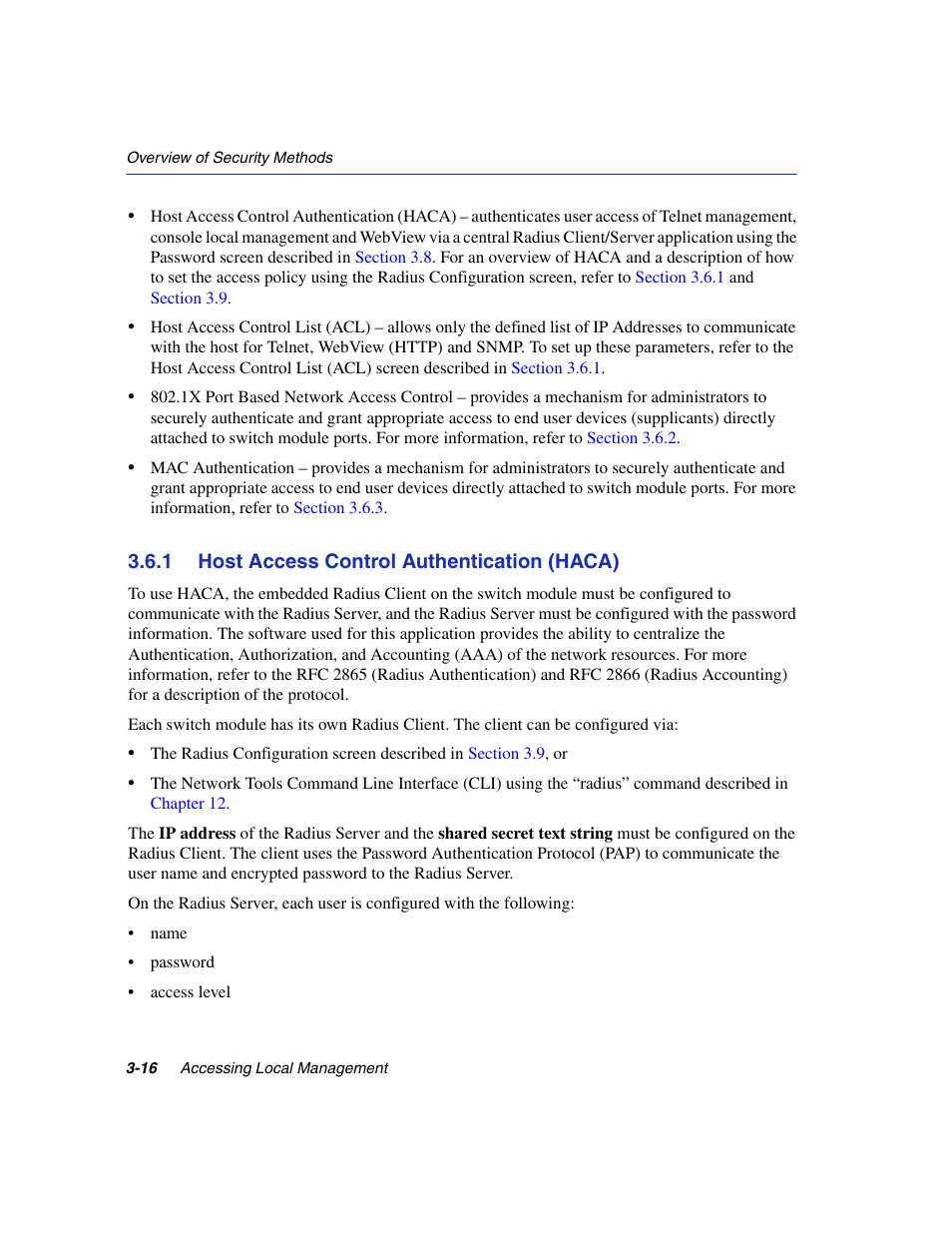 1 host access control authentication (haca), Host access control authentication (haca) -16 | Enterasys Networks 6H2xx User Manual | Page 58 / 430