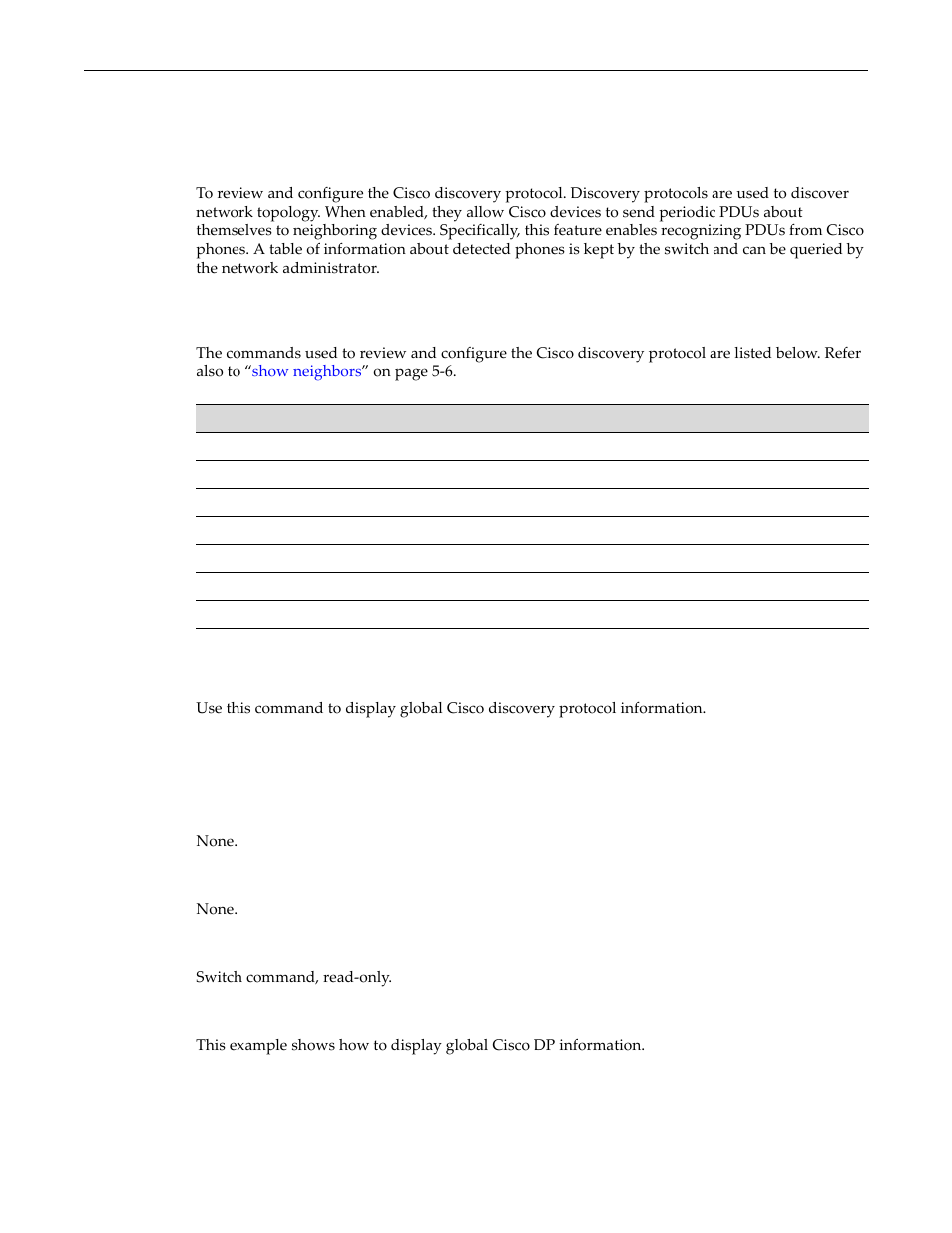 Configuring cisco discovery protocol, Purpose, Commands | Show ciscodp, Configuring cisco discovery protocol -7, Purpose -7 commands -7, Show ciscodp -7 | Enterasys Networks D-Series User Manual | Page 103 / 540