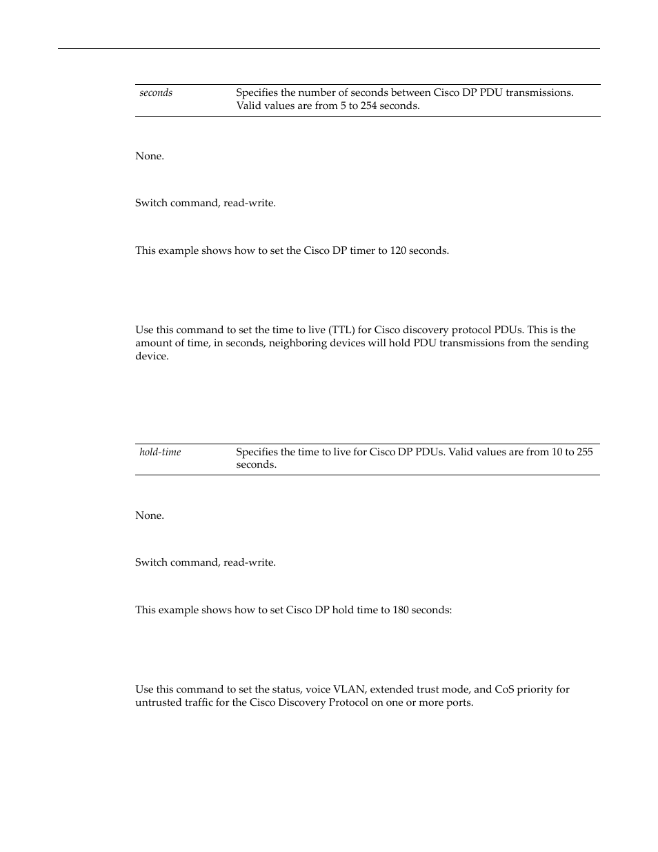 Set ciscodp holdtime, Set ciscodp port, Set ciscodp holdtime -10 set ciscodp port -10 | Enterasys Networks D-Series User Manual | Page 106 / 540