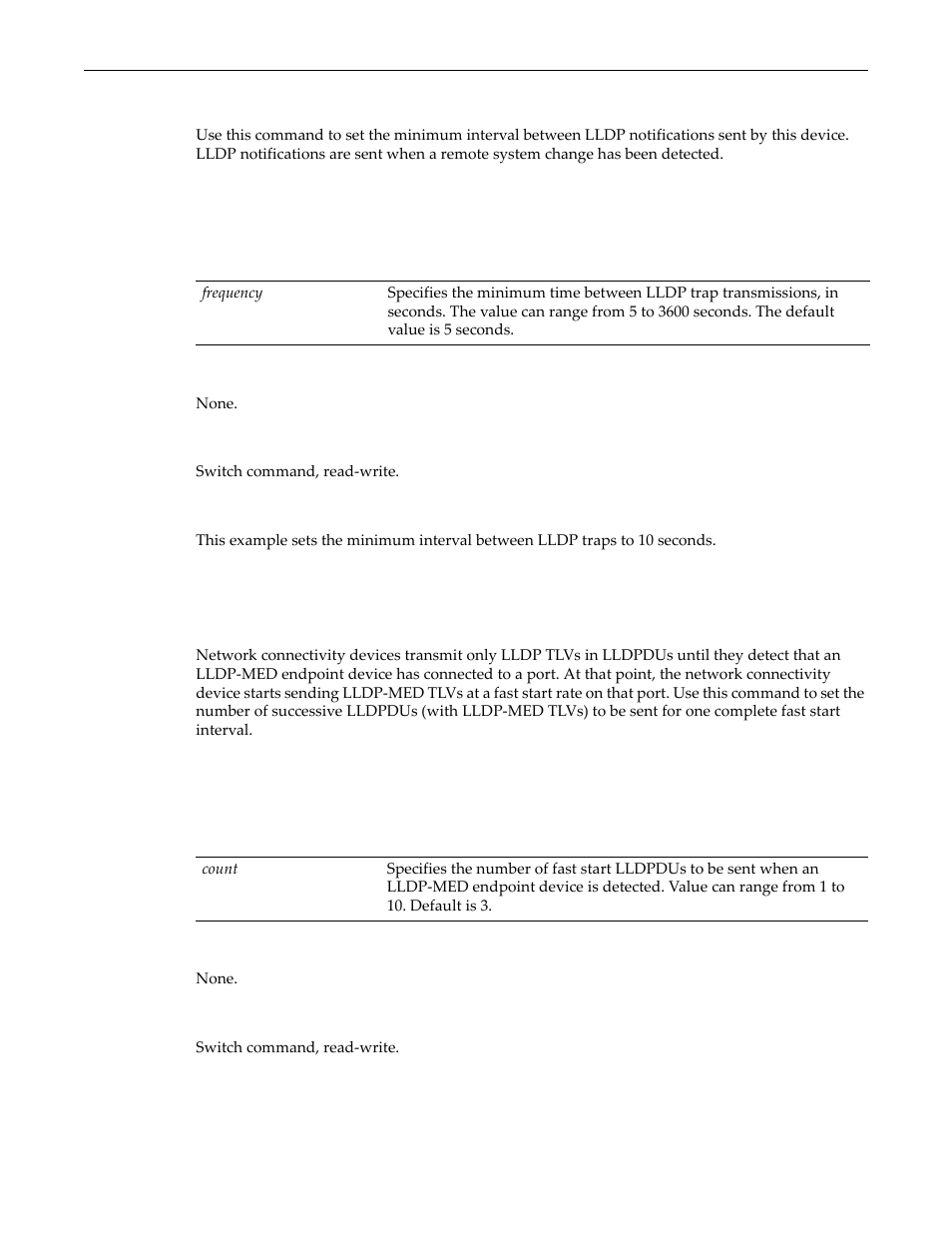 Set lldp trap-interval, Set lldp med-fast-repeat | Enterasys Networks D-Series User Manual | Page 119 / 540