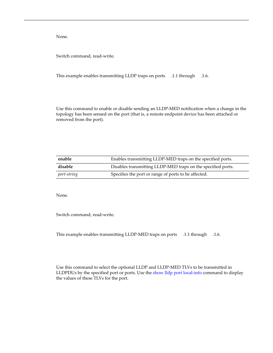 Set lldp port med-trap, Set lldp port tx-tlv, Set lldp port med‐trap | Set lldp port tx‐tlv | Enterasys Networks D-Series User Manual | Page 121 / 540