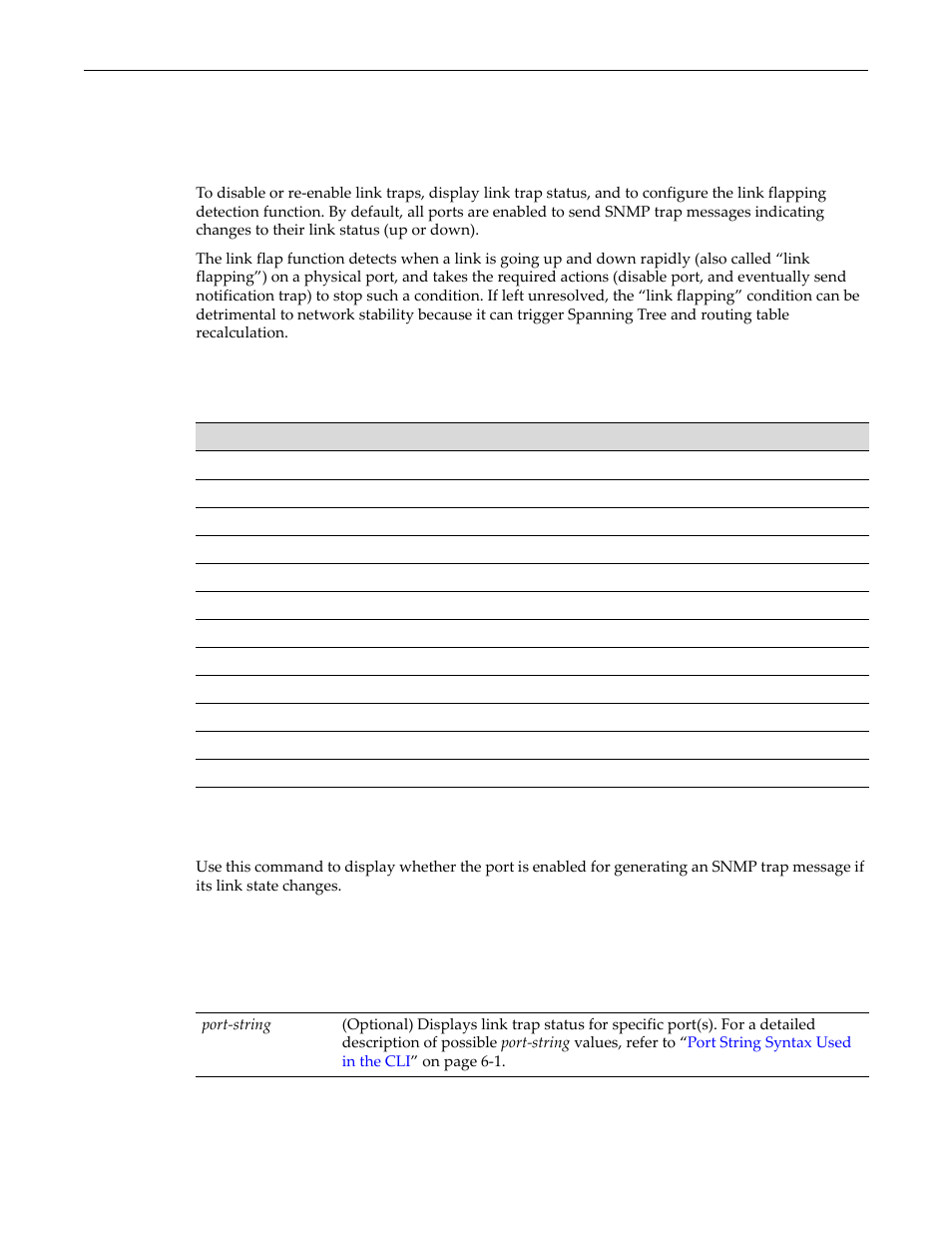 Setting port link traps and link flap detection, Purpose, Commands | Show port trap, Purpose -21 commands -21, Show port trap -21 | Enterasys Networks D-Series User Manual | Page 147 / 540