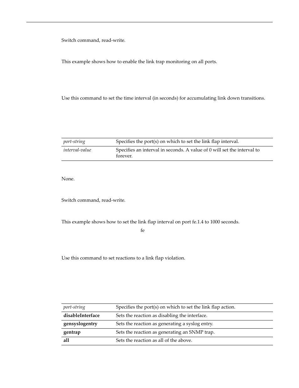 Set linkflap interval, Set linkflap action, Set linkflap interval -26 set linkflap action -26 | Enterasys Networks D-Series User Manual | Page 152 / 540