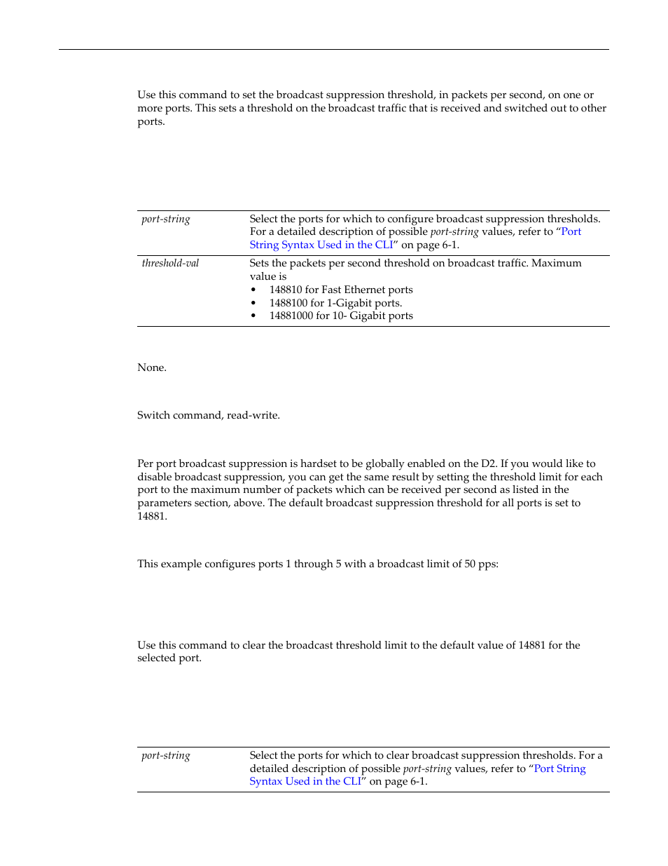 Set port broadcast, Clear port broadcast, Set port broadcast -31 clear port broadcast -31 | Enterasys Networks D-Series User Manual | Page 157 / 540