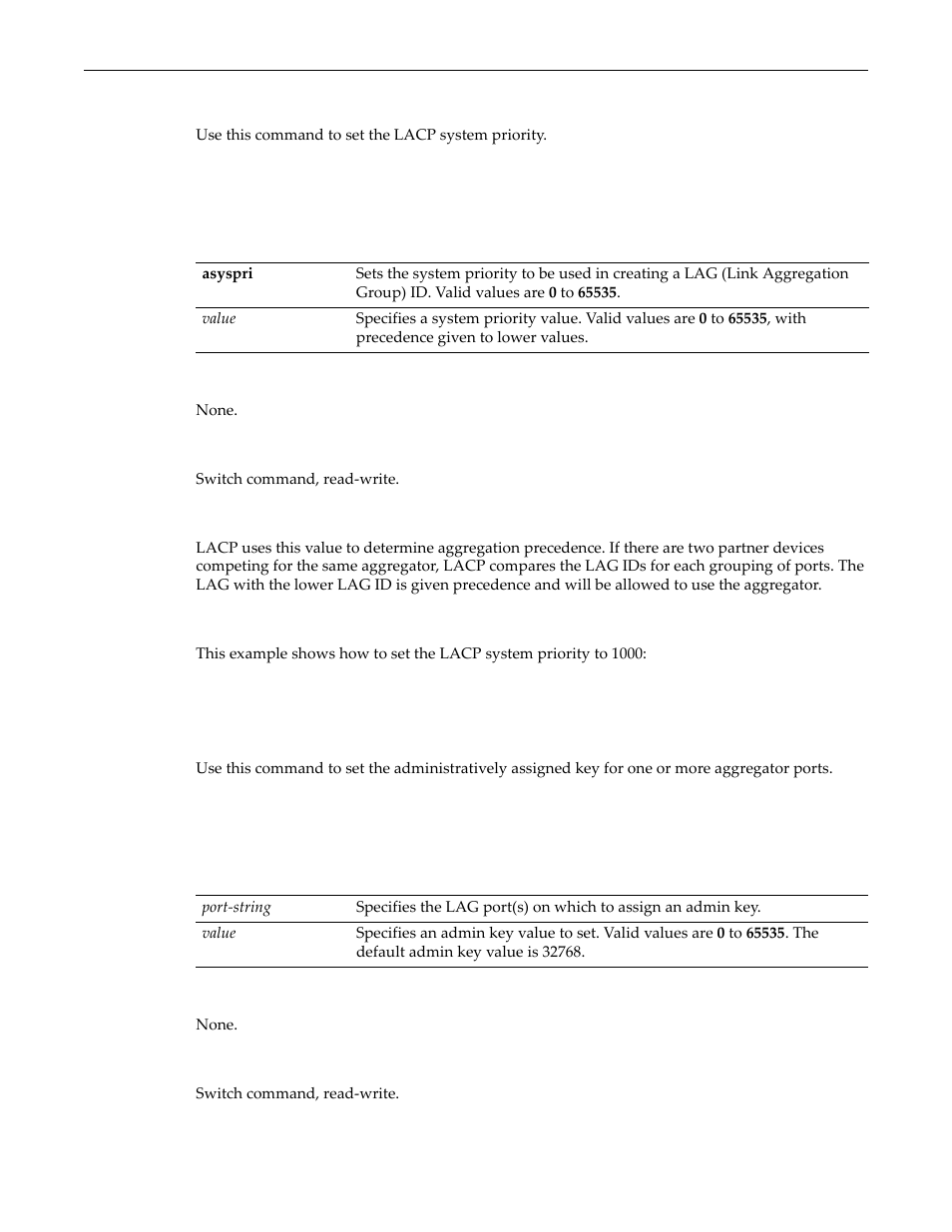 Set lacp asyspri, Set lacp aadminkey, Set lacp asyspri -41 set lacp aadminkey -41 | Enterasys Networks D-Series User Manual | Page 167 / 540