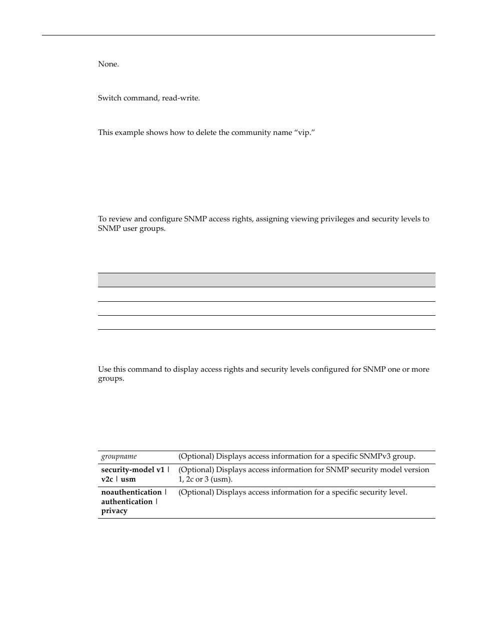 Configuring snmp access rights, Purpose, Commands | Show snmp access, Configuring snmp access rights -15, Purpose -15 commands -15, Show snmp access -15 | Enterasys Networks D-Series User Manual | Page 195 / 540