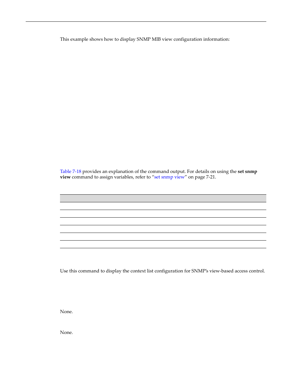 Show snmp context, Show snmp context -20, Show snmp view output details -20 | Example, Syntax, Parameters, Defaults | Enterasys Networks D-Series User Manual | Page 200 / 540