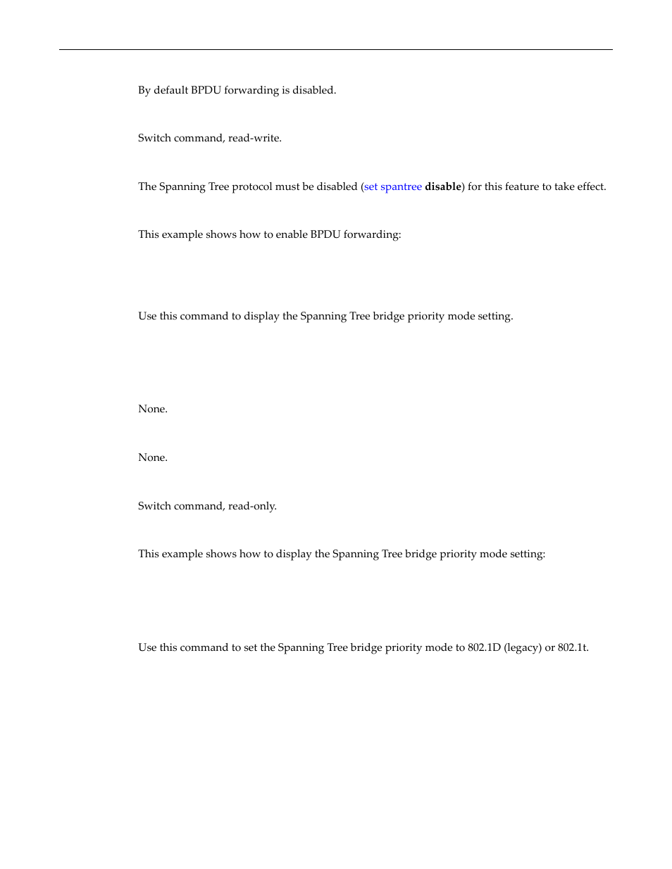 Show spantree bridgeprioritymode, Set spantree bridgeprioritymode | Enterasys Networks D-Series User Manual | Page 228 / 540