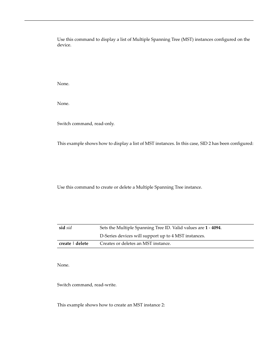 Show spantree mstilist, Set spantree msti, Show spantree mstilist -12 set spantree msti -12 | Enterasys Networks D-Series User Manual | Page 230 / 540