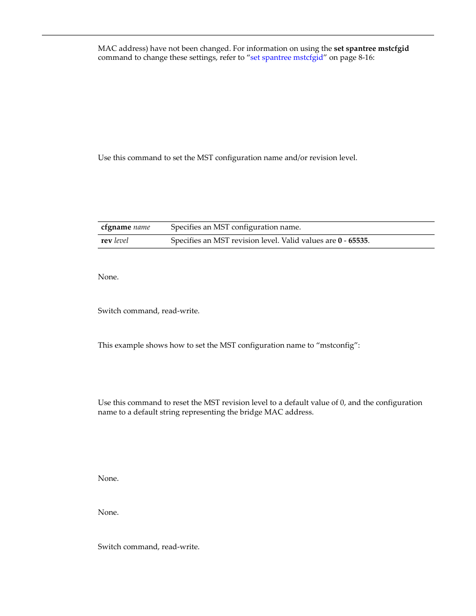 Set spantree mstcfgid, Clear spantree mstcfgid | Enterasys Networks D-Series User Manual | Page 234 / 540