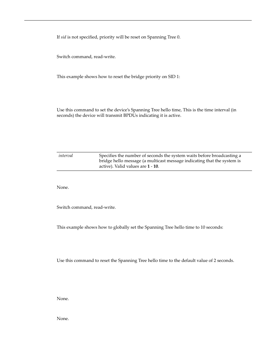 Set spantree hello, Clear spantree hello, Set spantree hello -18 clear spantree hello -18 | Refer to | Enterasys Networks D-Series User Manual | Page 236 / 540