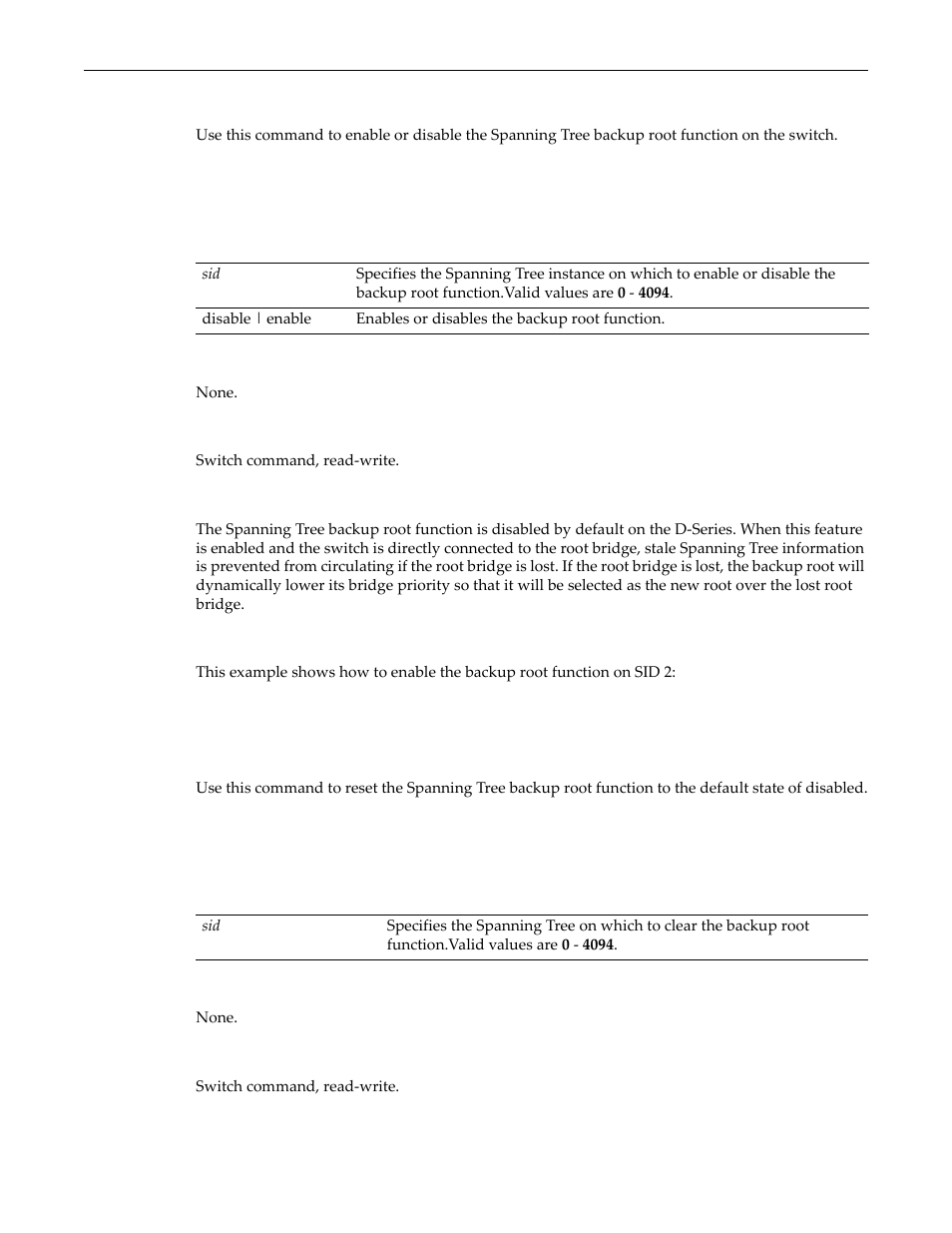 Set spantree backuproot, Clear spantree backuproot | Enterasys Networks D-Series User Manual | Page 240 / 540