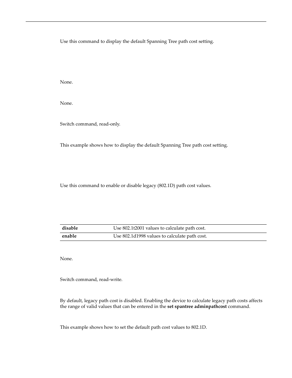 Show spantree legacypathcost, Set spantree legacypathcost | Enterasys Networks D-Series User Manual | Page 249 / 540