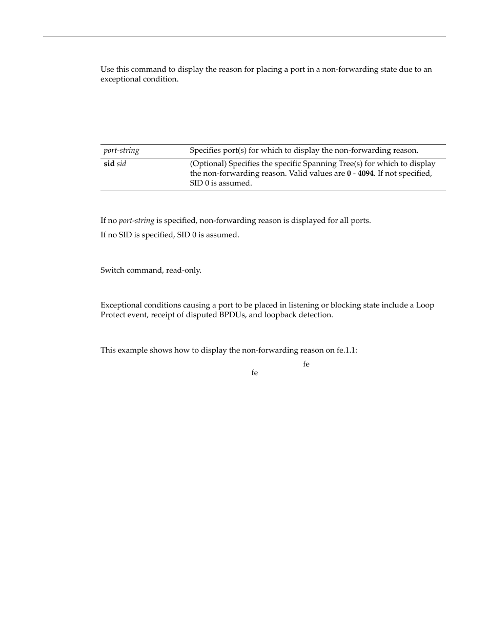 Show spantree nonforwardingreason, Show spantree nonforwardingreason -53 | Enterasys Networks D-Series User Manual | Page 271 / 540