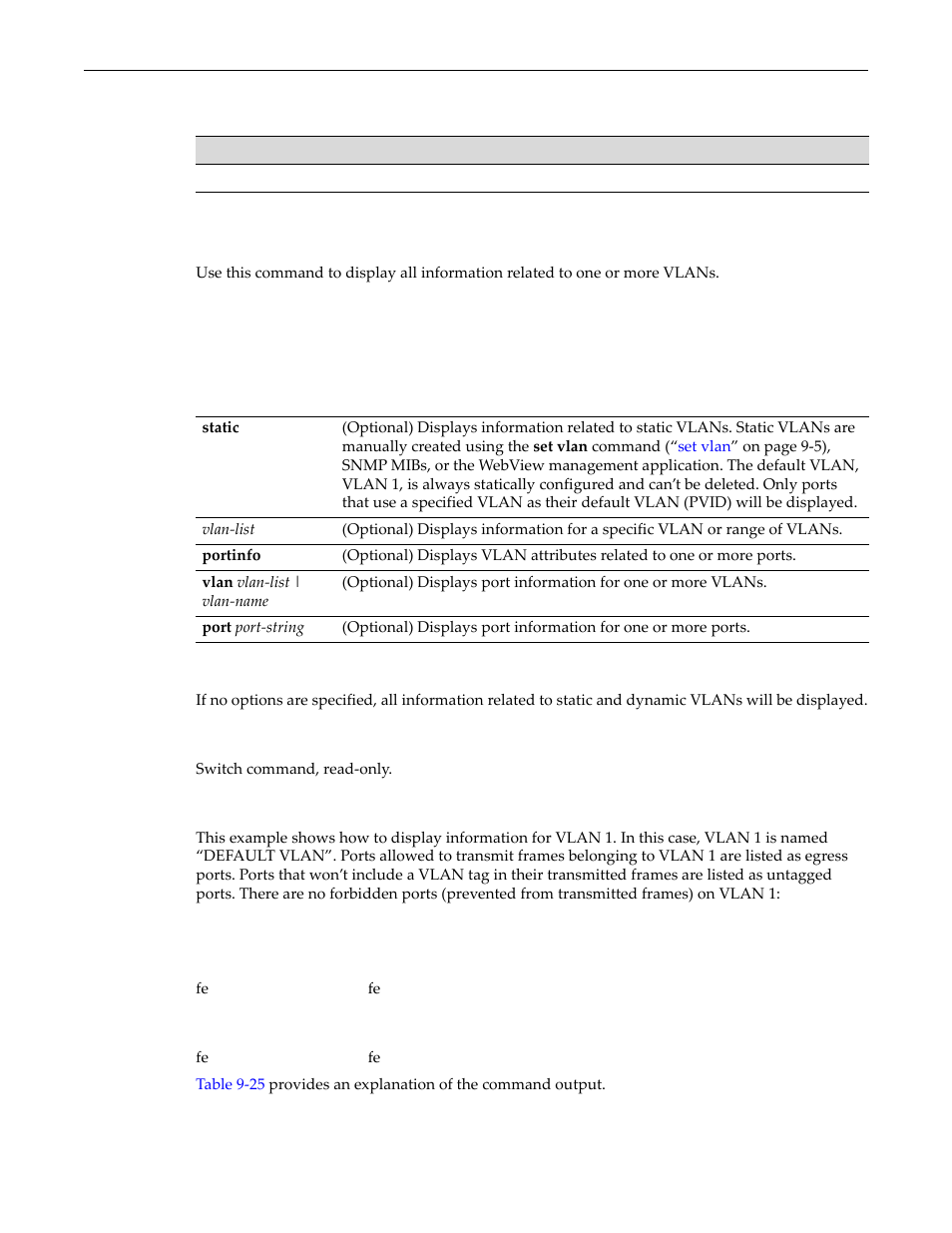 Command, Show vlan, Command -3 | Show vlan -3 | Enterasys Networks D-Series User Manual | Page 275 / 540