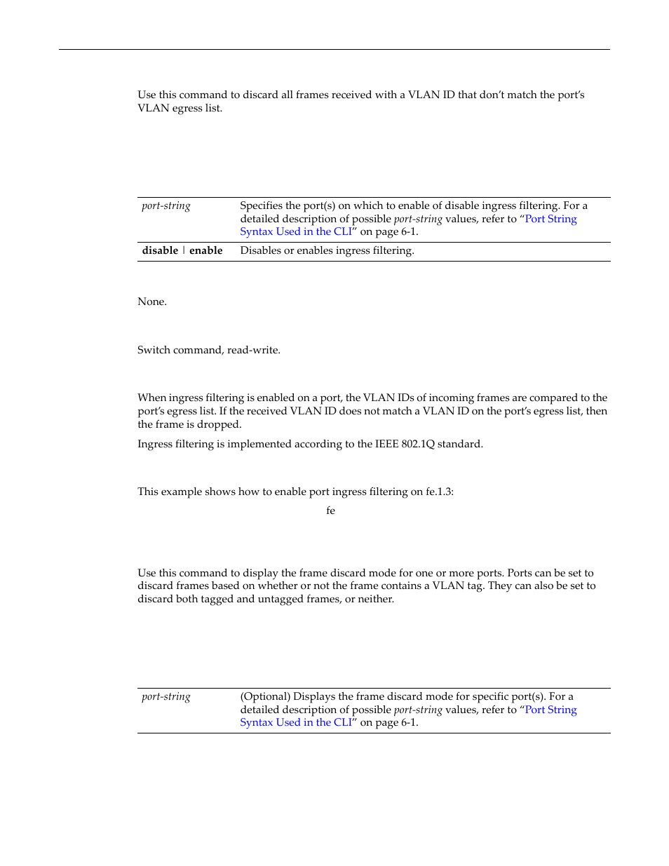 Set port ingress filter, Show port discard, Set port ingress filter -11 show port discard -11 | Enterasys Networks D-Series User Manual | Page 283 / 540