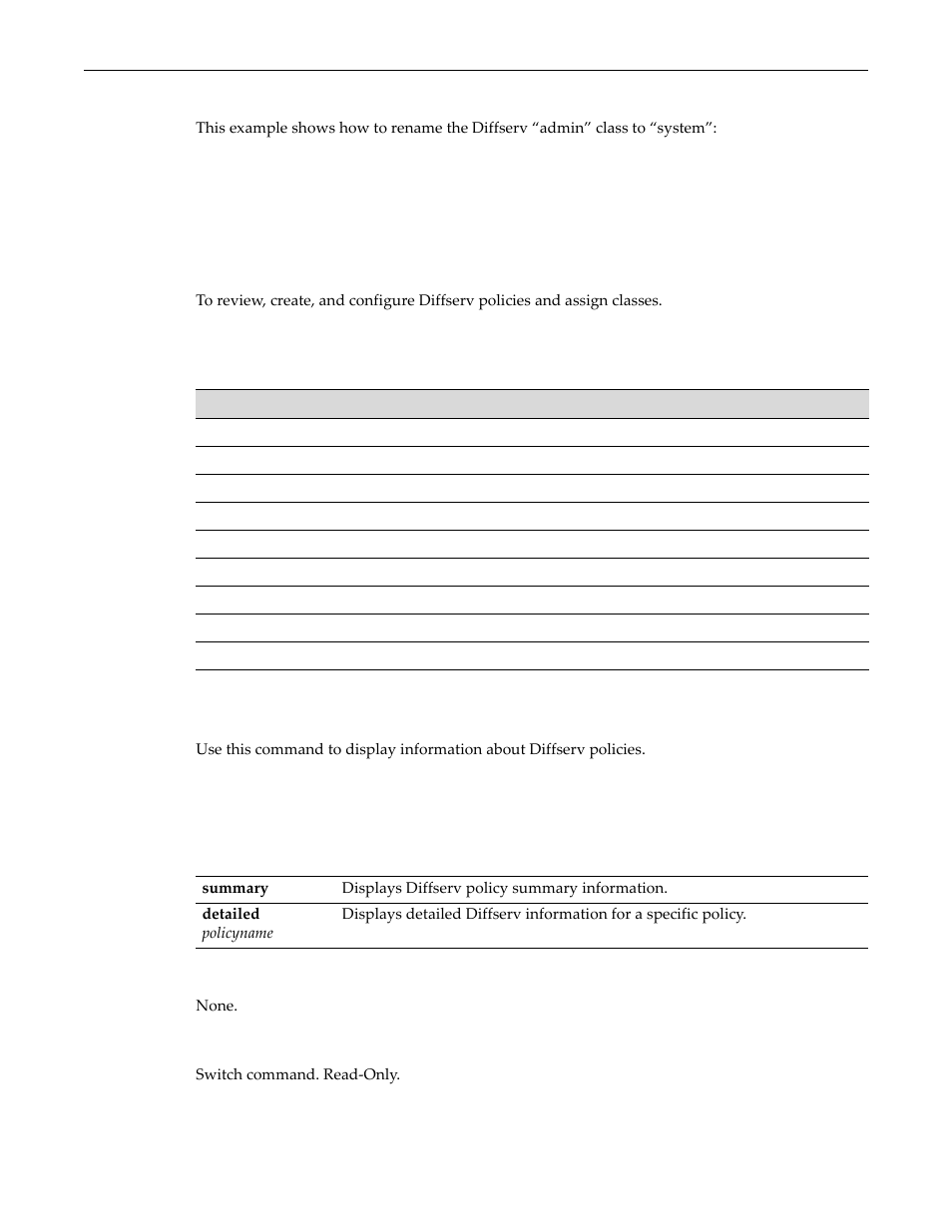 Purpose, Commands, Show diffserv policy | Purpose -9 commands -9, Show diffserv policy -9 | Enterasys Networks D-Series User Manual | Page 307 / 540