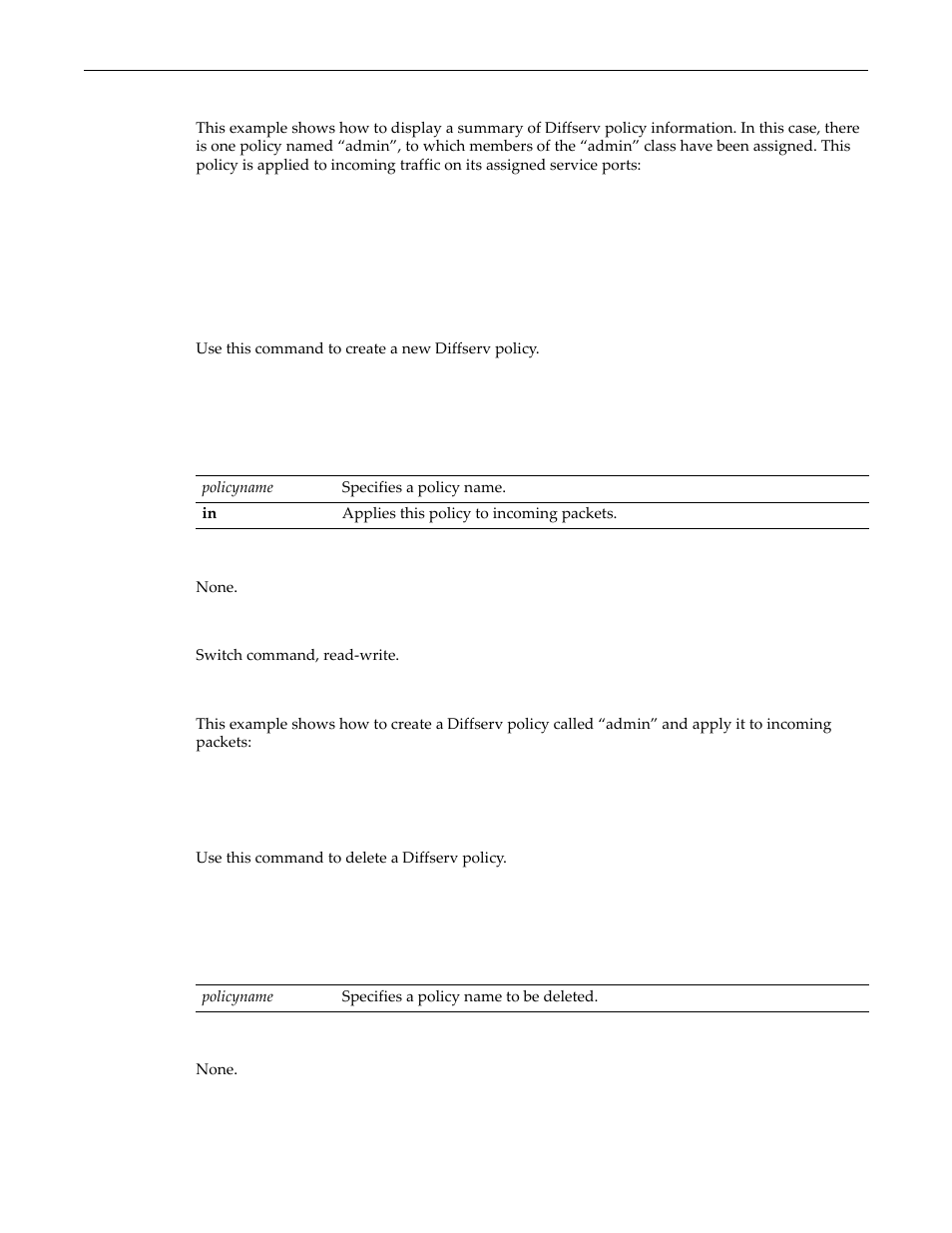 Set diffserv policy create, Set diffserv policy delete | Enterasys Networks D-Series User Manual | Page 308 / 540