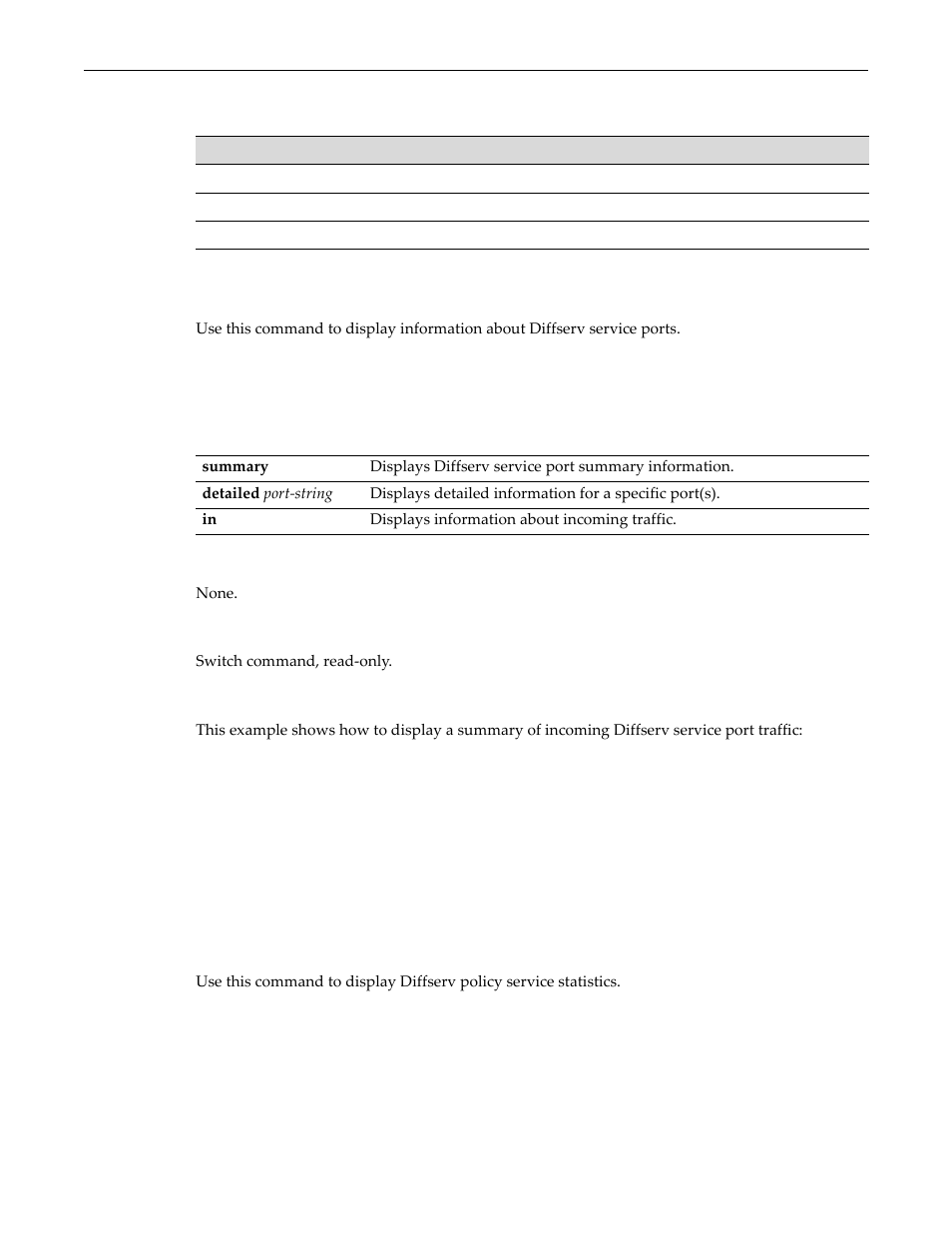 Commands, Show diffserv service info, Show diffserv service stats | Commands -15 | Enterasys Networks D-Series User Manual | Page 313 / 540