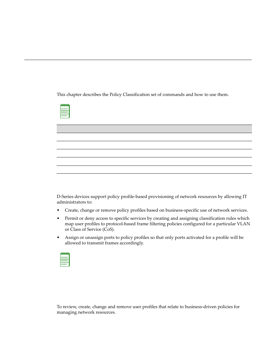 Policy classification configuration, Policy classification configuration summary, Configuring policy profiles | Purpose, Chapter 11: policy classification configuration, Purpose -1, Chapter 11 | Enterasys Networks D-Series User Manual | Page 317 / 540