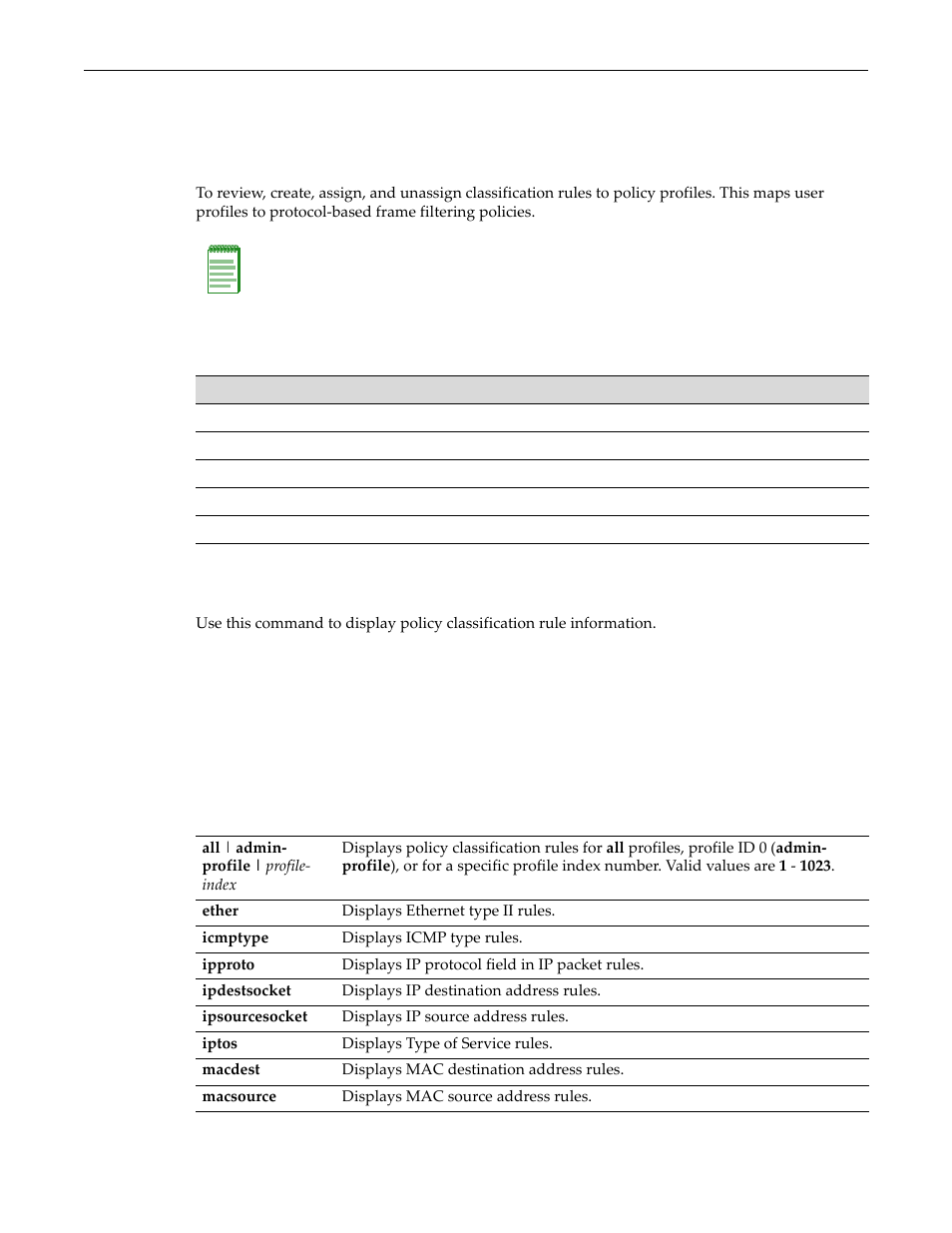 Configuring classification rules, Purpose, Commands | Show policy rule, Configuring classification rules -6, Purpose -6 commands -6, Show policy rule -6 | Enterasys Networks D-Series User Manual | Page 322 / 540