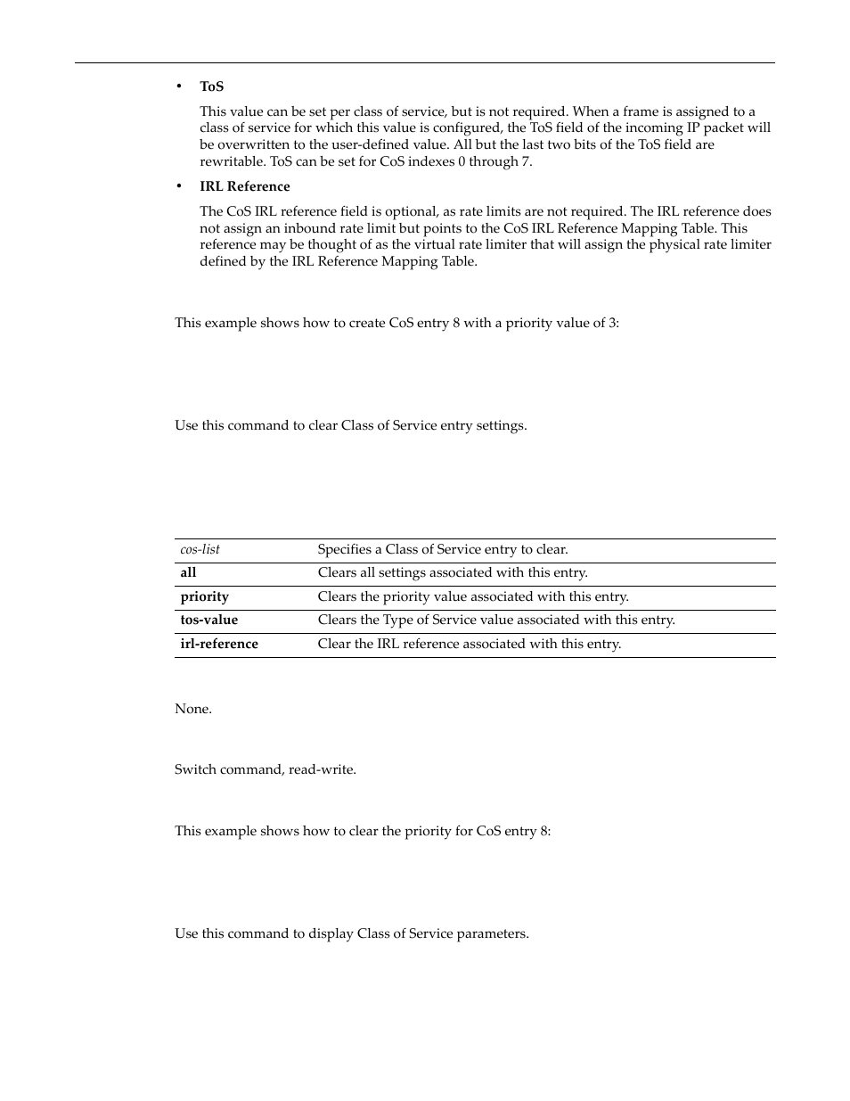 Clear cos settings, Show cos settings, Clear cos settings -22 show cos settings -22 | Enterasys Networks D-Series User Manual | Page 338 / 540