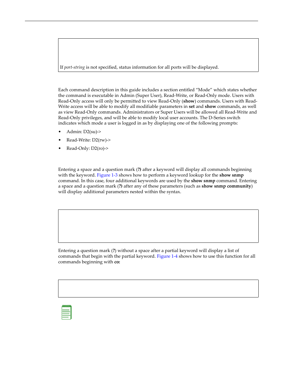 Cli command modes, Performing keyword lookups, Sample cli defaults description -7 | Performing a keyword lookup -7, Performing a partial keyword lookup -7, Figure 1‐2 | Enterasys Networks D-Series User Manual | Page 35 / 540