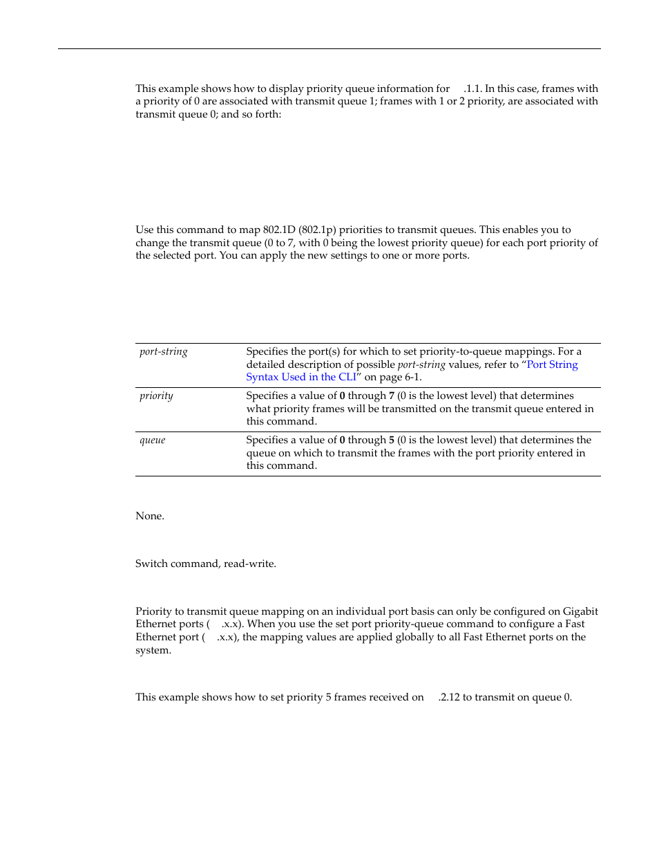 Set port priority-queue, Set port priority-queue -5, Set port priority‐queue | Enterasys Networks D-Series User Manual | Page 353 / 540