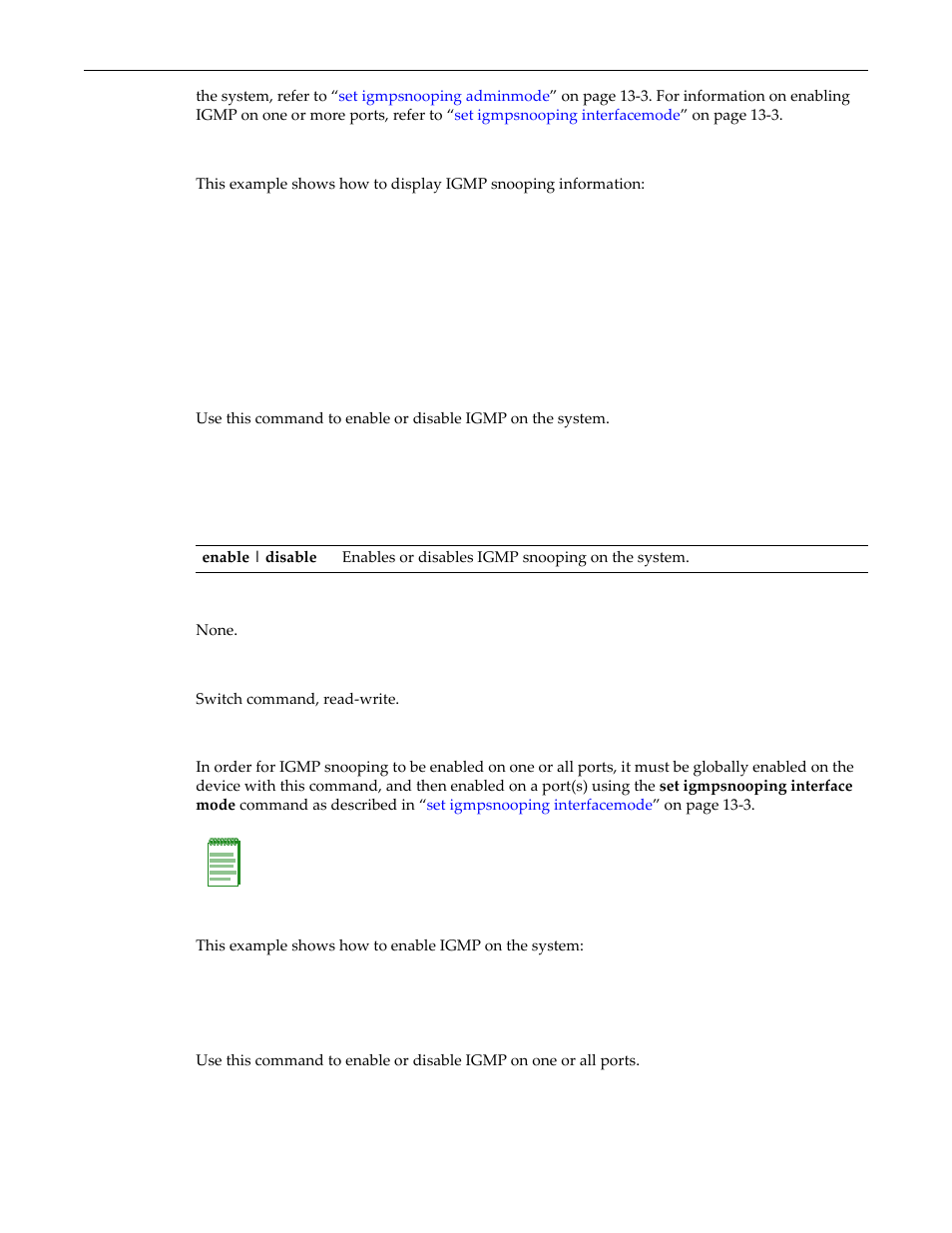 Set igmpsnooping adminmode, Set igmpsnooping interfacemode, Set igmpsnooping adminmode -3 | Set igmpsnooping interfacemode -3 | Enterasys Networks D-Series User Manual | Page 365 / 540