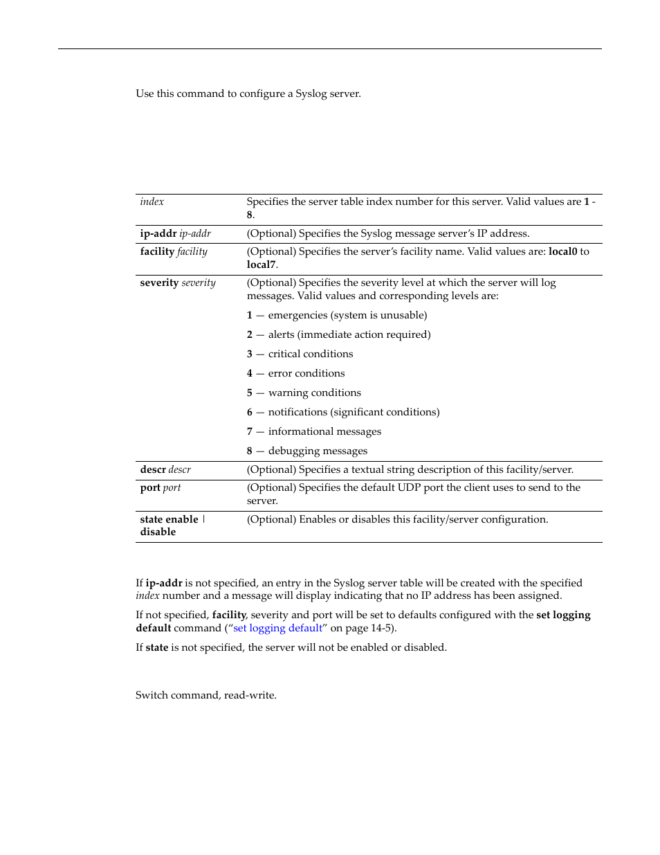 Set logging server, Set logging server -3 | Enterasys Networks D-Series User Manual | Page 375 / 540