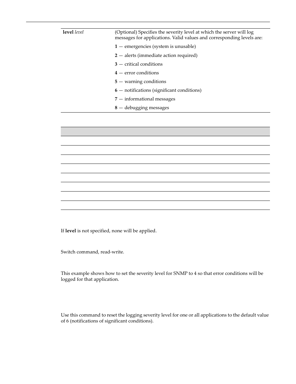 Clear logging application, Clear logging application -8, Mnemonic values for logging applications -8 | Table 14‐34, Table 14-34 | Enterasys Networks D-Series User Manual | Page 380 / 540