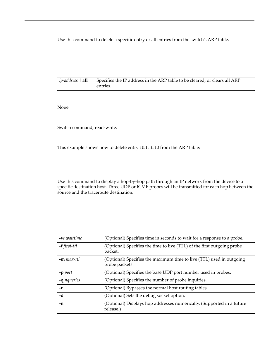 Clear arp, Traceroute, Clear arp -18 traceroute -18 | Enterasys Networks D-Series User Manual | Page 390 / 540