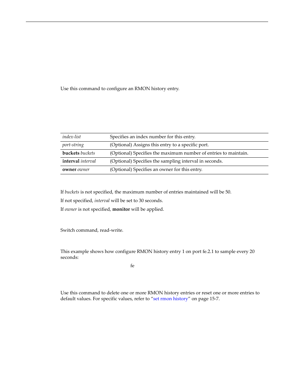 Set rmon history, Clear rmon history, Set rmon history -7 clear rmon history -7 | Enterasys Networks D-Series User Manual | Page 415 / 540