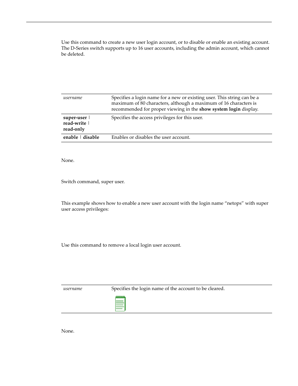 Set system login, Clear system login, Set system login -4 clear system login -4 | Enterasys Networks D-Series User Manual | Page 42 / 540