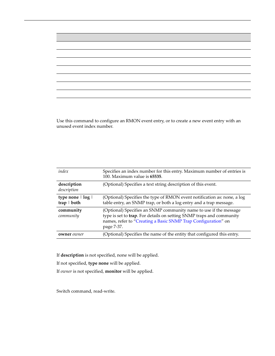 Set rmon event properties, Set rmon event properties -14, Show rmon event output details -14 | Table 15‐41 | Enterasys Networks D-Series User Manual | Page 422 / 540