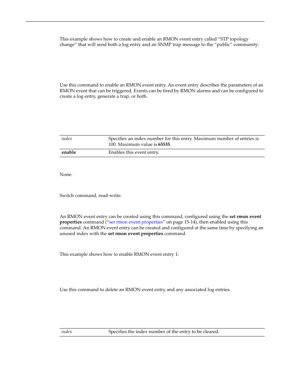 Set rmon event status, Clear rmon event, Set rmon event status -15 clear rmon event -15 | Enterasys Networks D-Series User Manual | Page 423 / 540