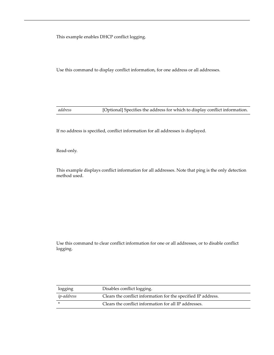 Show dhcp conflict, Clear dhcp conflict, Show dhcp conflict -5 clear dhcp conflict -5 | Enterasys Networks D-Series User Manual | Page 437 / 540