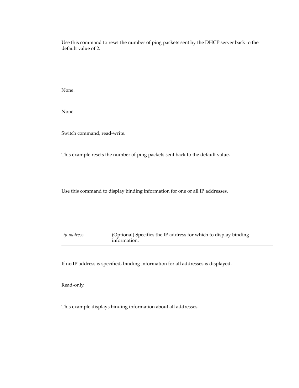 Clear dhcp ping, Show dhcp binding, Clear dhcp ping -8 show dhcp binding -8 | Enterasys Networks D-Series User Manual | Page 440 / 540