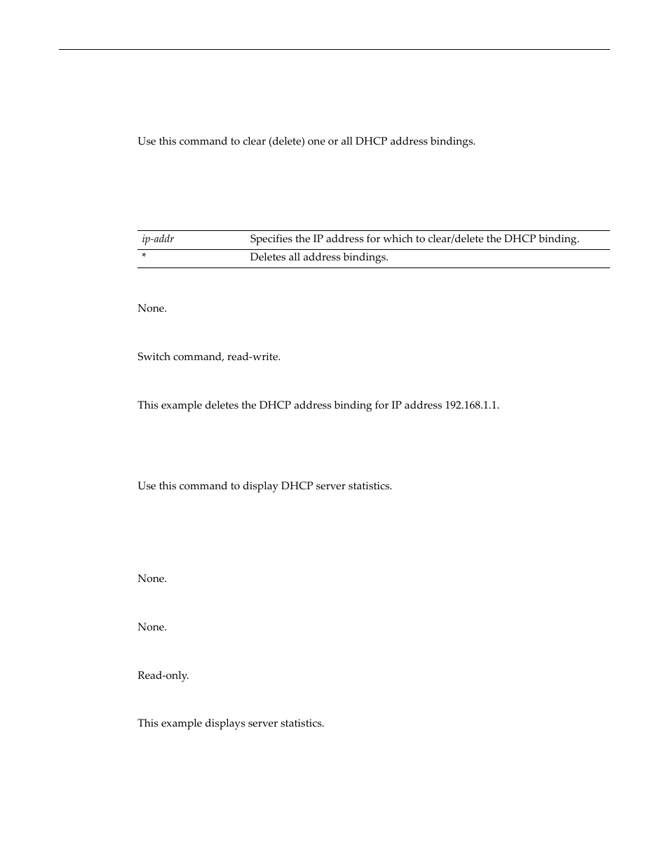 Clear dhcp binding, Show dhcp server statistics | Enterasys Networks D-Series User Manual | Page 441 / 540