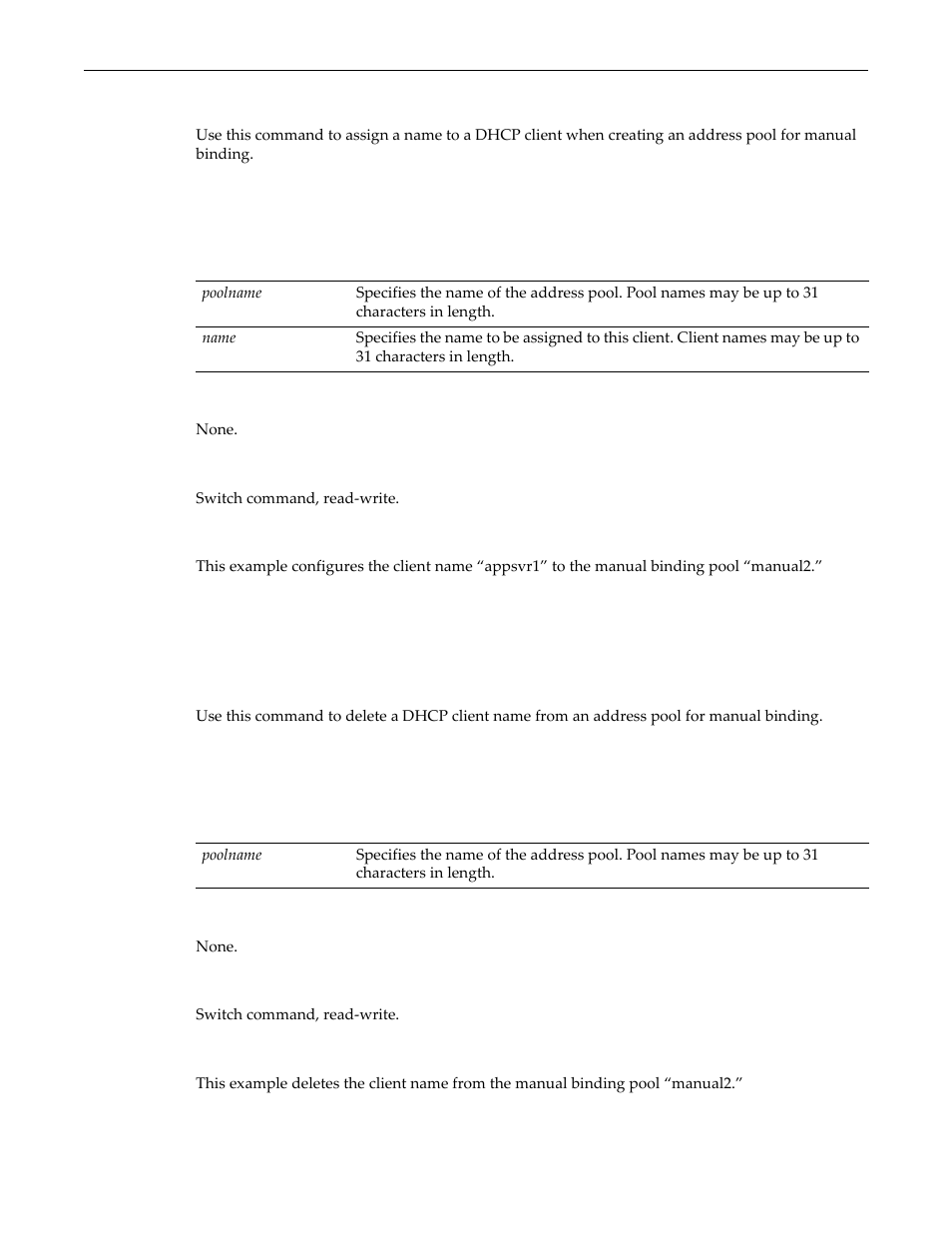 Set dhcp pool client-name, Clear dhcp pool client-name | Enterasys Networks D-Series User Manual | Page 450 / 540