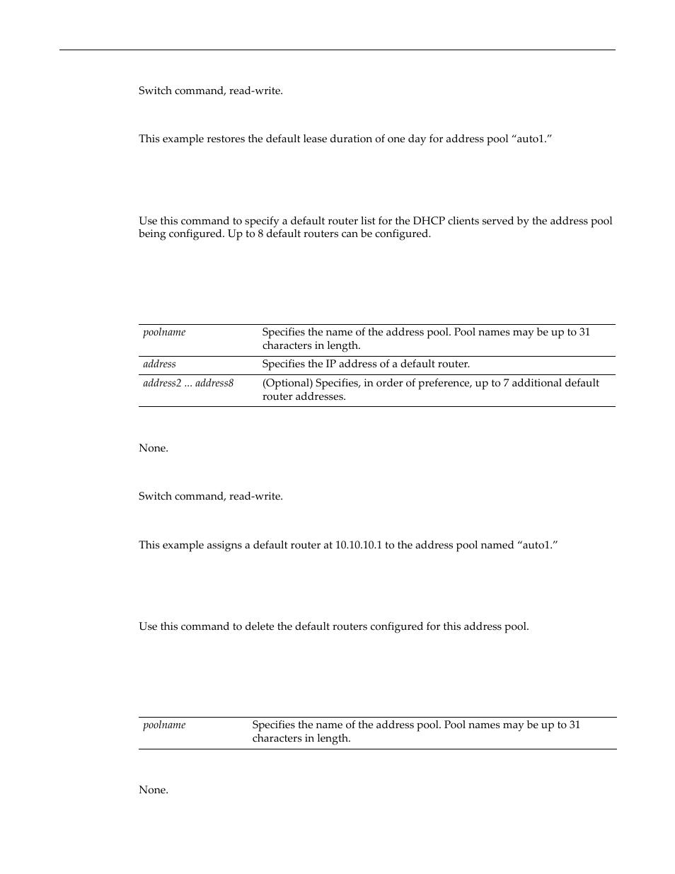 Set dhcp pool default-router, Clear dhcp pool default-router | Enterasys Networks D-Series User Manual | Page 454 / 540