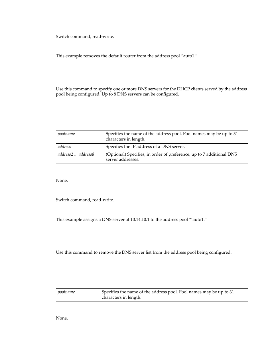 Set dhcp pool dns-server, Clear dhcp pool dns-server, Set dhcp pool dns-server -23 | Clear dhcp pool dns-server -23 | Enterasys Networks D-Series User Manual | Page 455 / 540