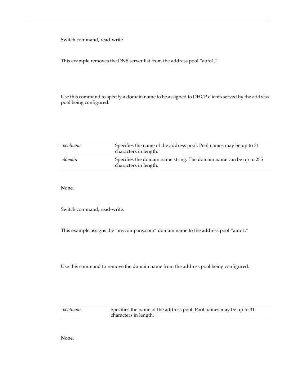 Set dhcp pool domain-name, Clear dhcp pool domain-name | Enterasys Networks D-Series User Manual | Page 456 / 540