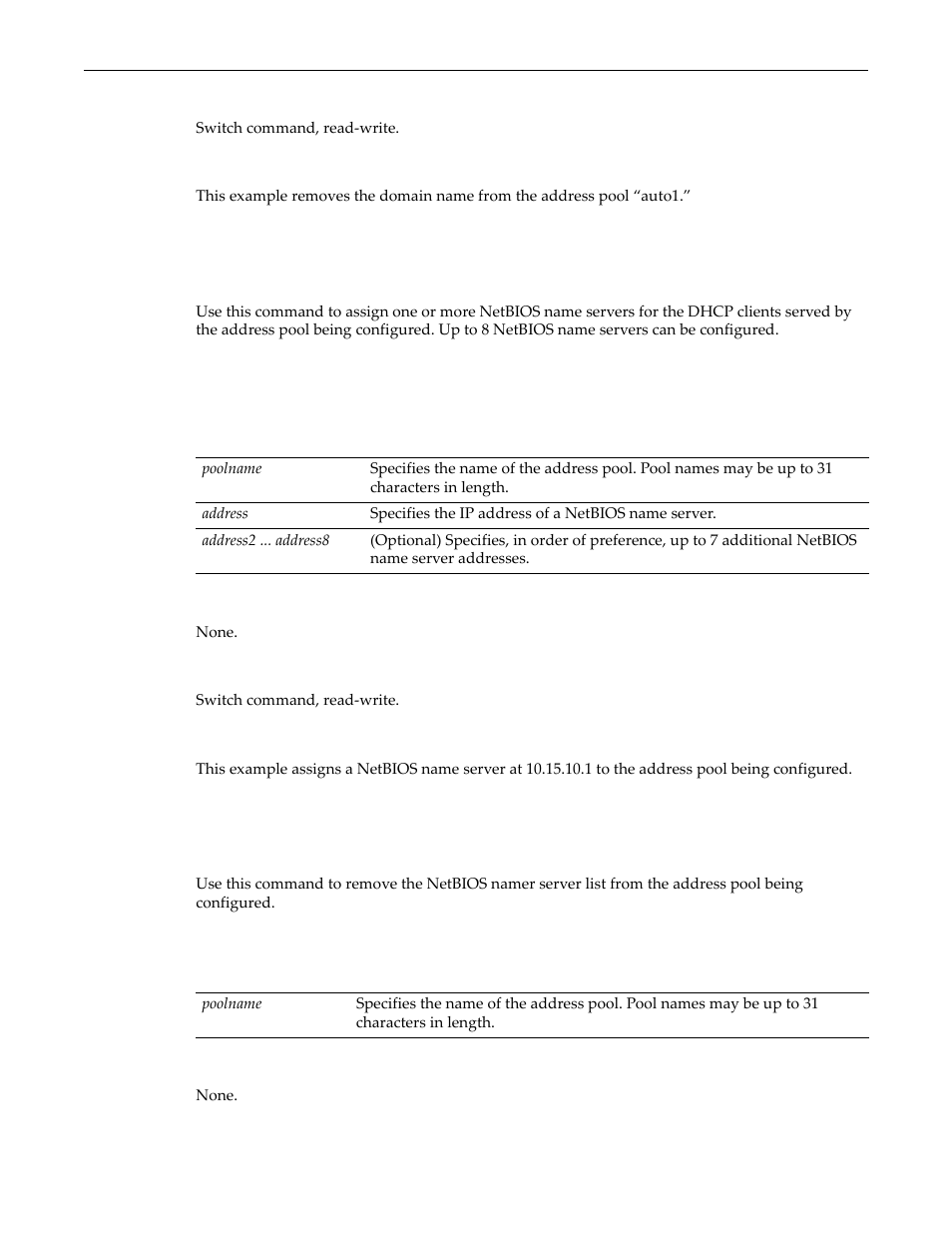 Set dhcp pool netbios-name-server, Clear dhcp pool netbios-name-server | Enterasys Networks D-Series User Manual | Page 457 / 540