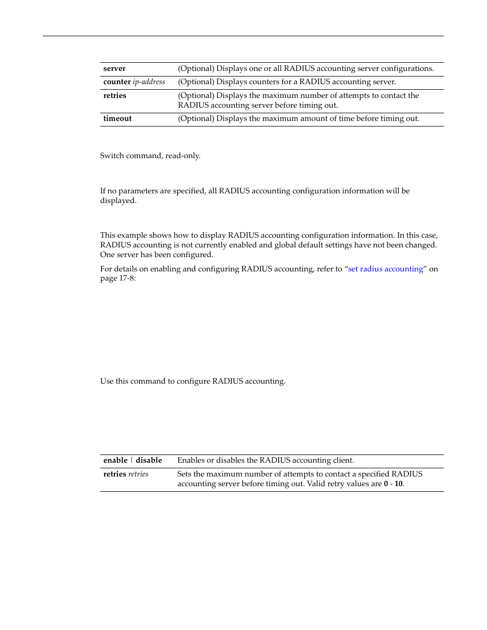 Set radius accounting, Set radius accounting -8 | Enterasys Networks D-Series User Manual | Page 470 / 540