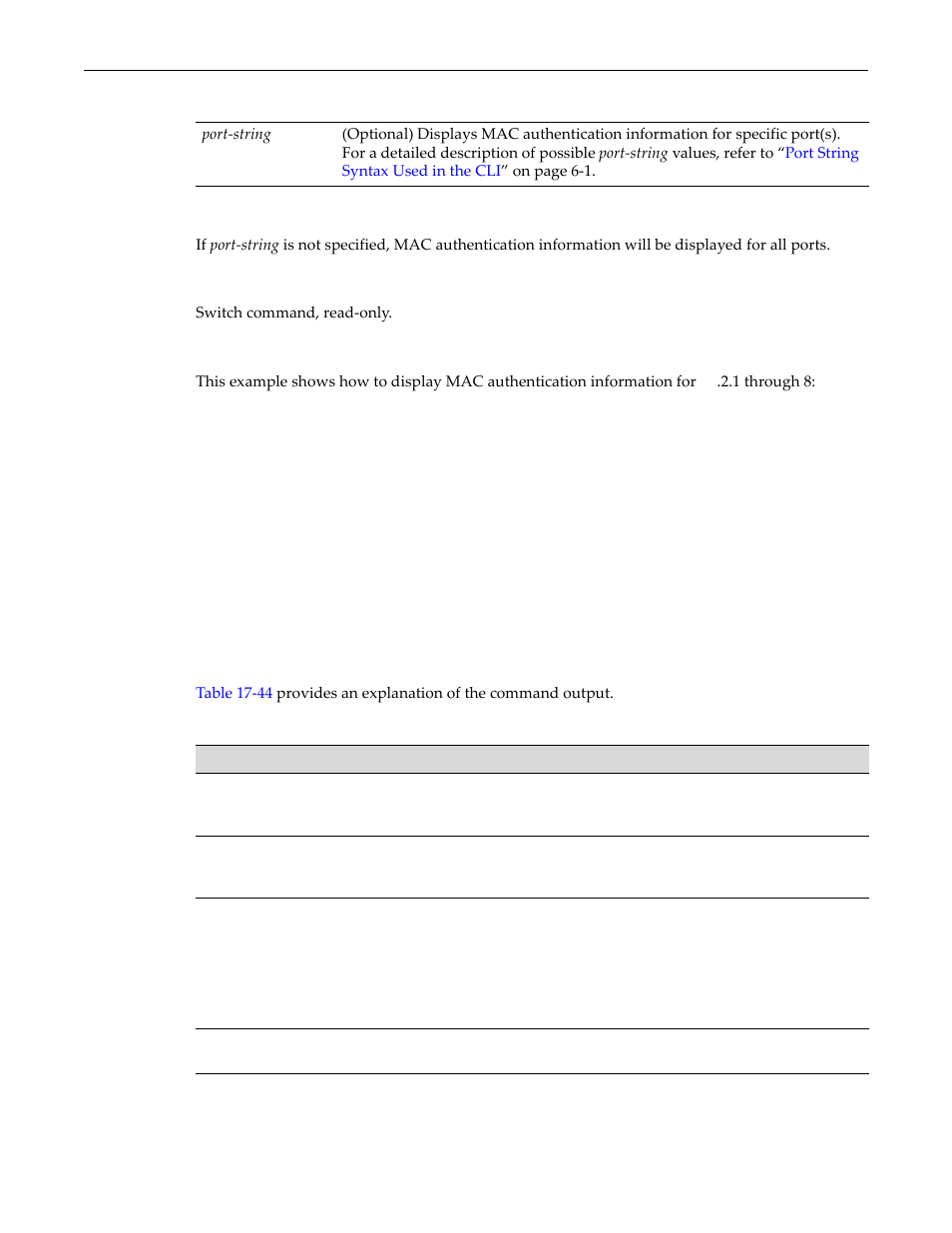 Show macauthentication output details -22, Parameters defaults, Mode | Example | Enterasys Networks D-Series User Manual | Page 484 / 540